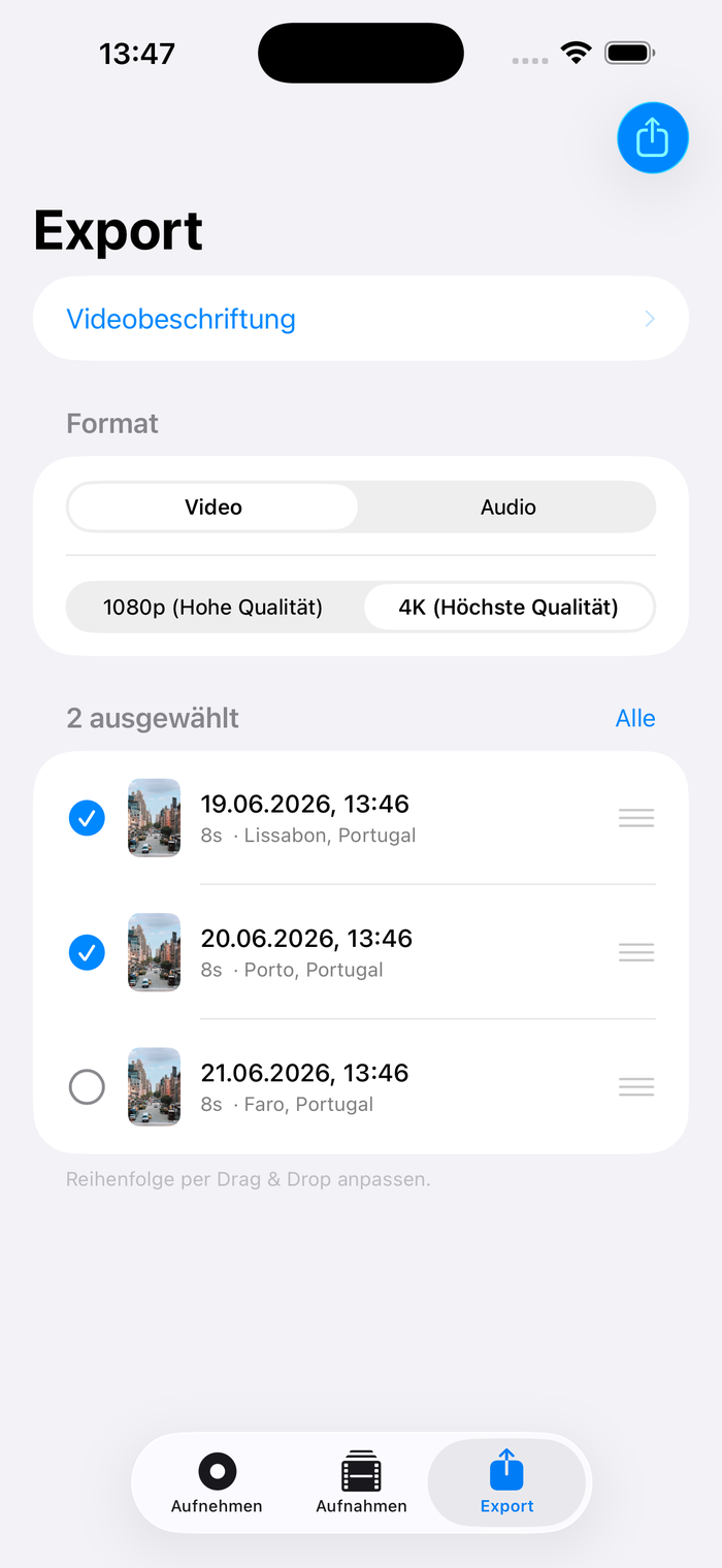 Export & Videobeschriftung